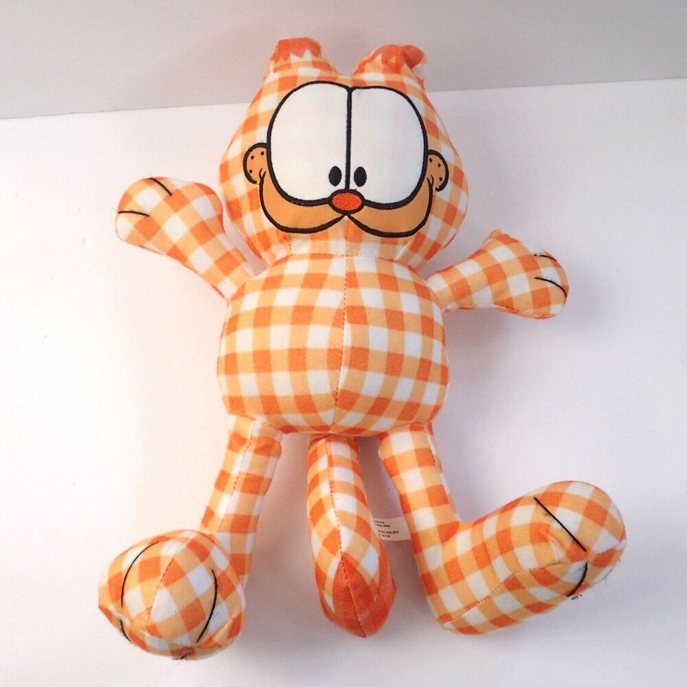 Garfield Cat Toy Factory Plush Orange Checkered Gingham Shabby Chic Doll 12”